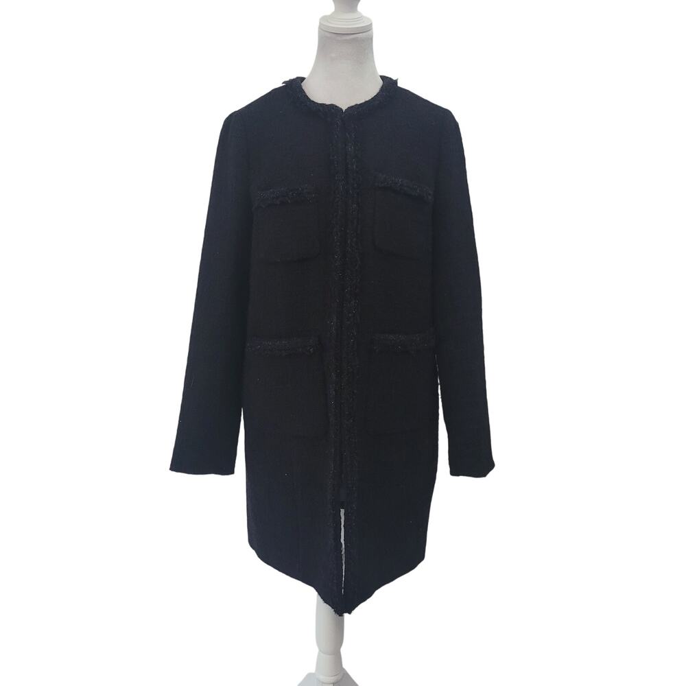 J.Crew Size‎ 6 Women's Black Tweed Lurex Coat Braided Fringe Trim Black Mature
